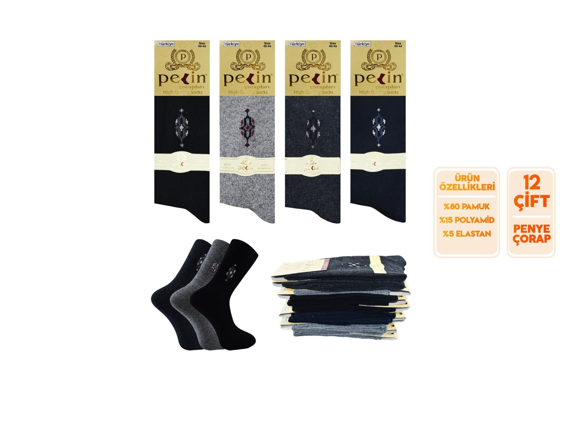 Pelin 1-11 Erkek Likralı Çorap 12'li