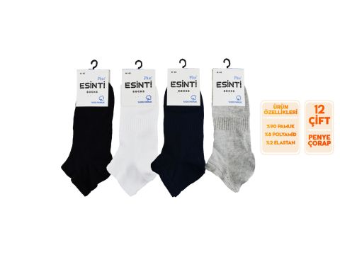 Esinti 28-2 %100 Pamuk Erkek Penye Patik 12'li