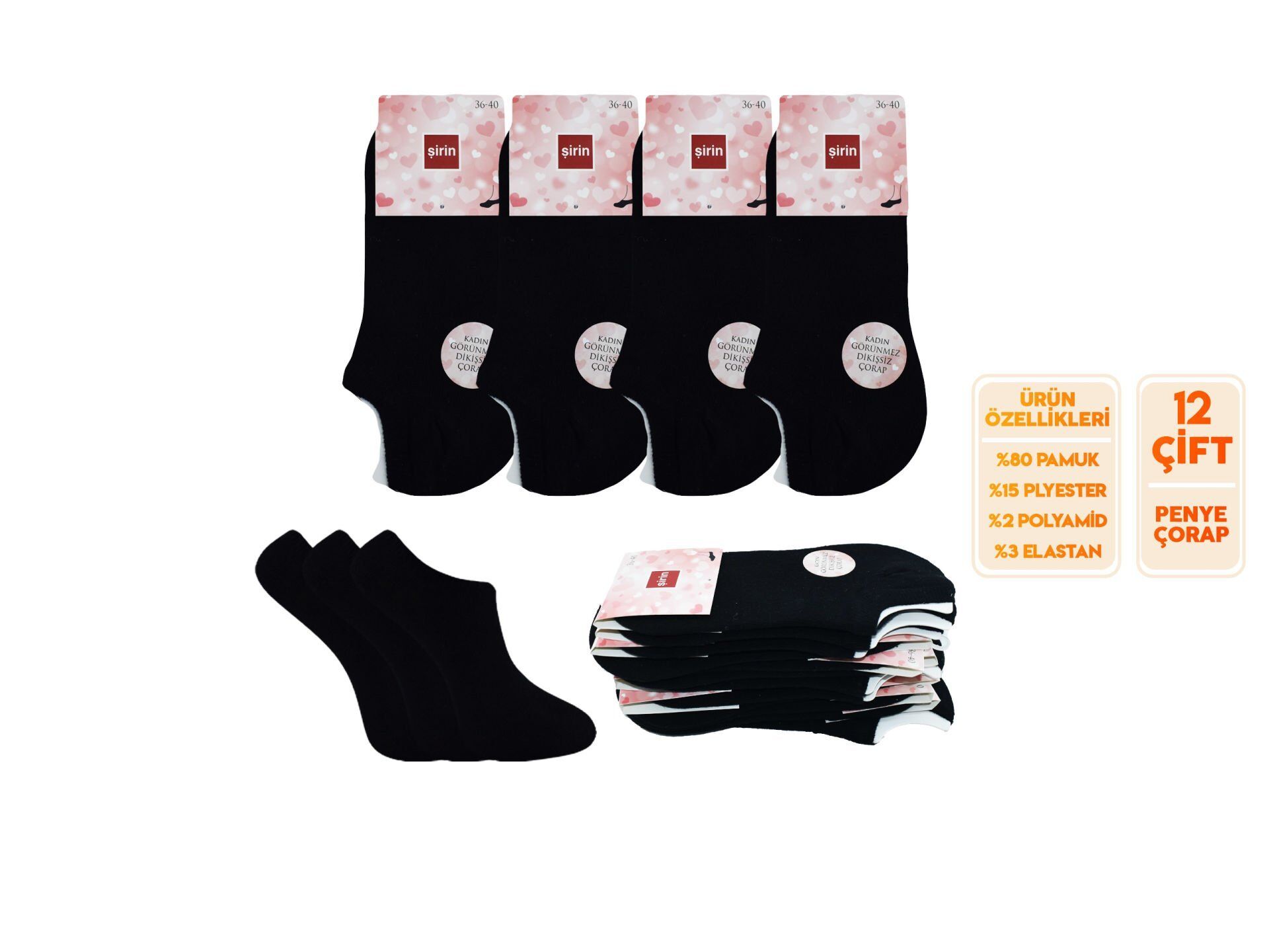 Şirin 4027 Penye Dikişsiz Bayan Sneakers Çorap 12'li