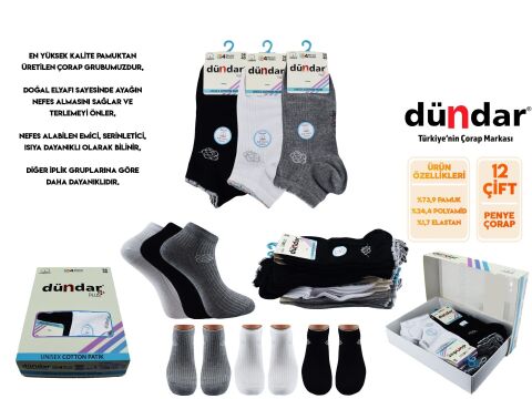 Dündar 4308-17 (36-40) Dikişsiz Yıkamalı Kokulu Bayan Penye Patik Çorap 12'li