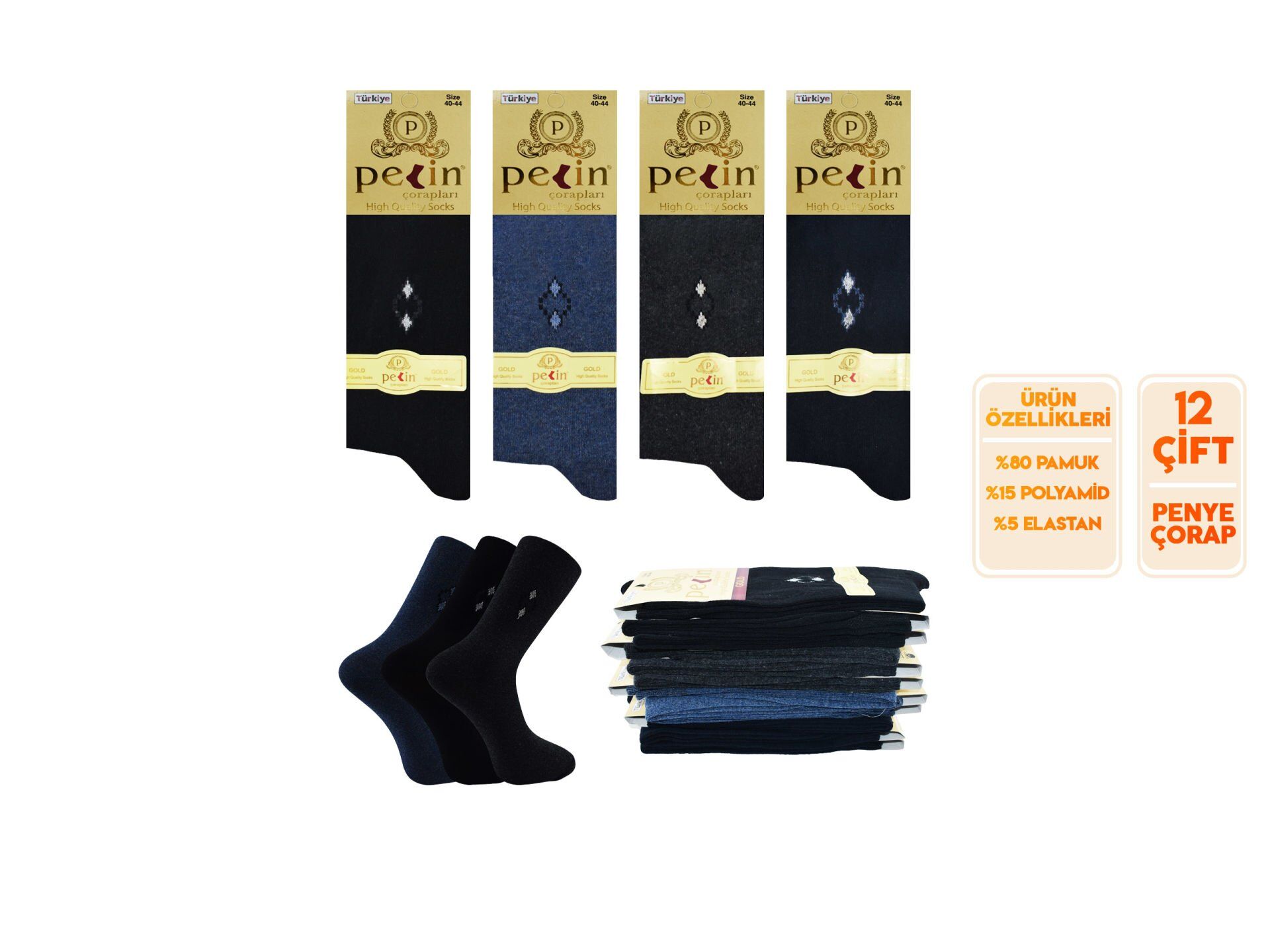 Pelin 1-12 Erkek Likralı Çorap 12'li