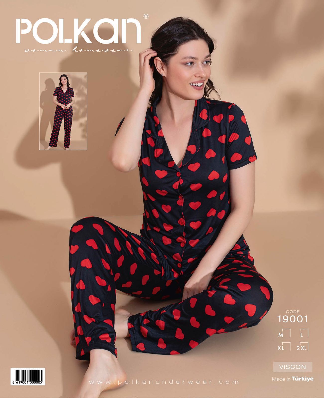 Polkan 19001 Bayan Ring Viskon Kısa Kollu Bayan Pijama Takım Paket İçi 4'lü