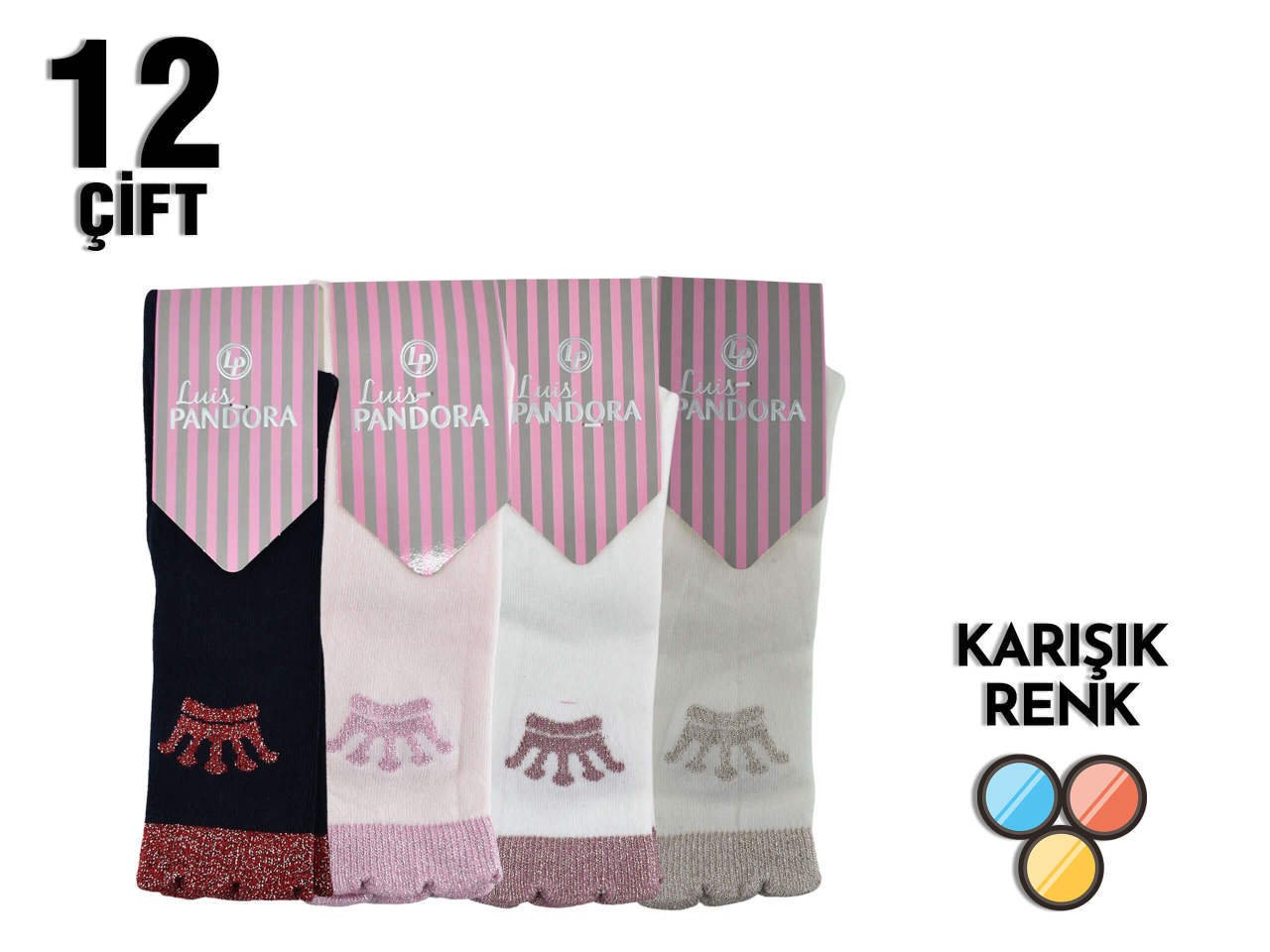 Pandora 7001 Taç Simli Dizaltı Kız Çocuk Çorap 12'li
