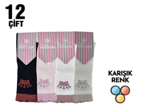 Pandora 7001 Taç Simli Dizaltı Kız Çocuk Çorap 12'li