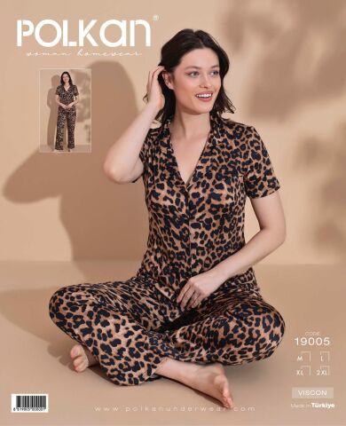 Polkan 19005 Bayan Ring Viskon Kısa Kollu Bayan Pijama Takım Paket İçi 4'lü