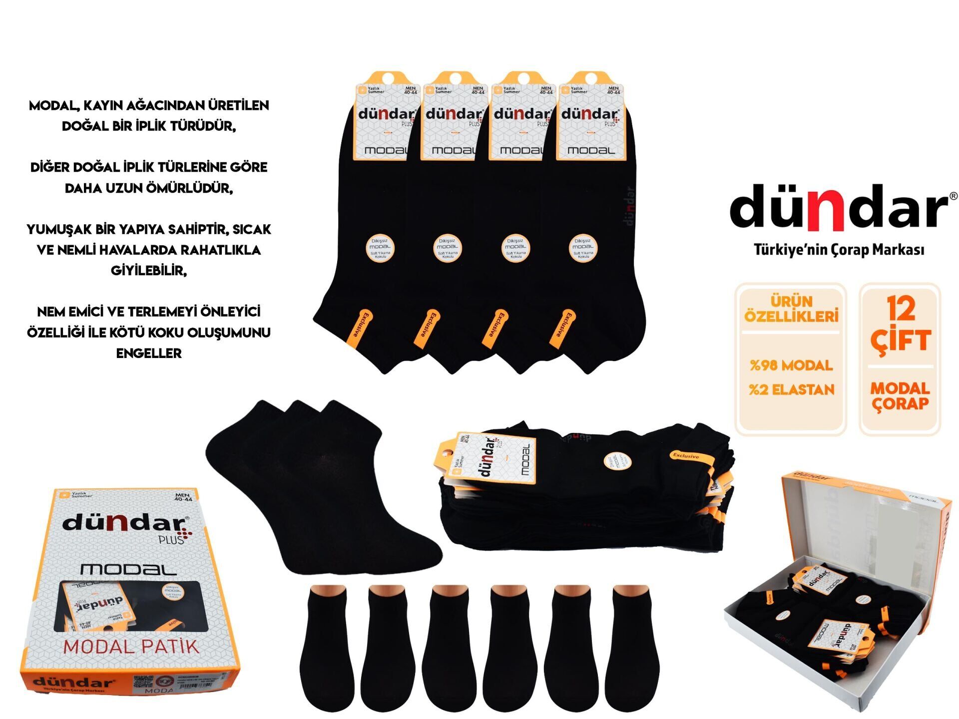 Dündar 6838 (40-44) Dikişsiz Yıkamalı Kokulu Erkek Summer Modal Patik 12'li