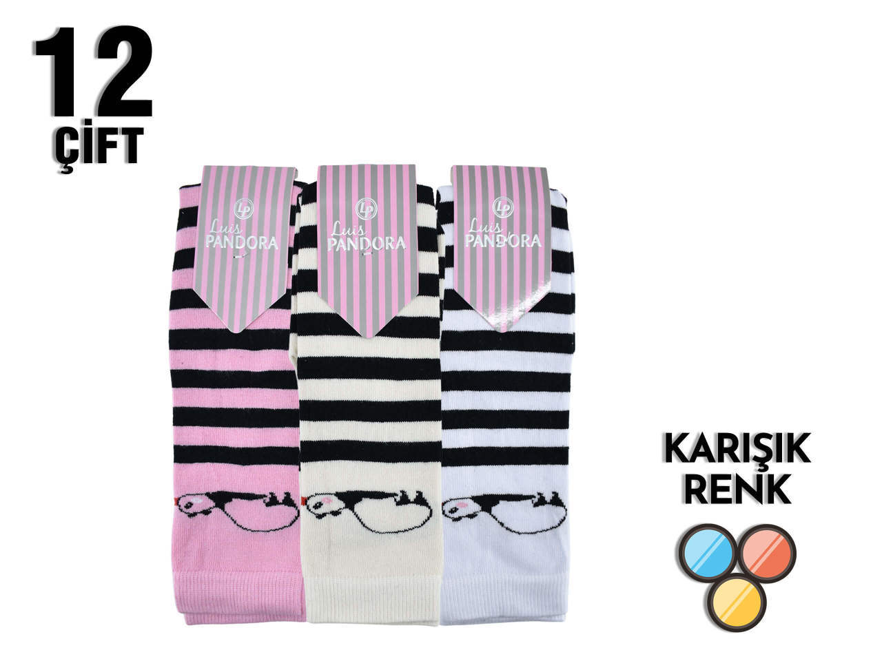Pandora 7008 Çemberli Dizaltı Kız Çocuk Çorap 12'li
