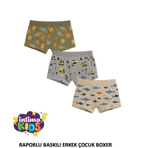 İntimo 2522 Raporlu Baskılı Erkek Çocuk Boxer 12'li