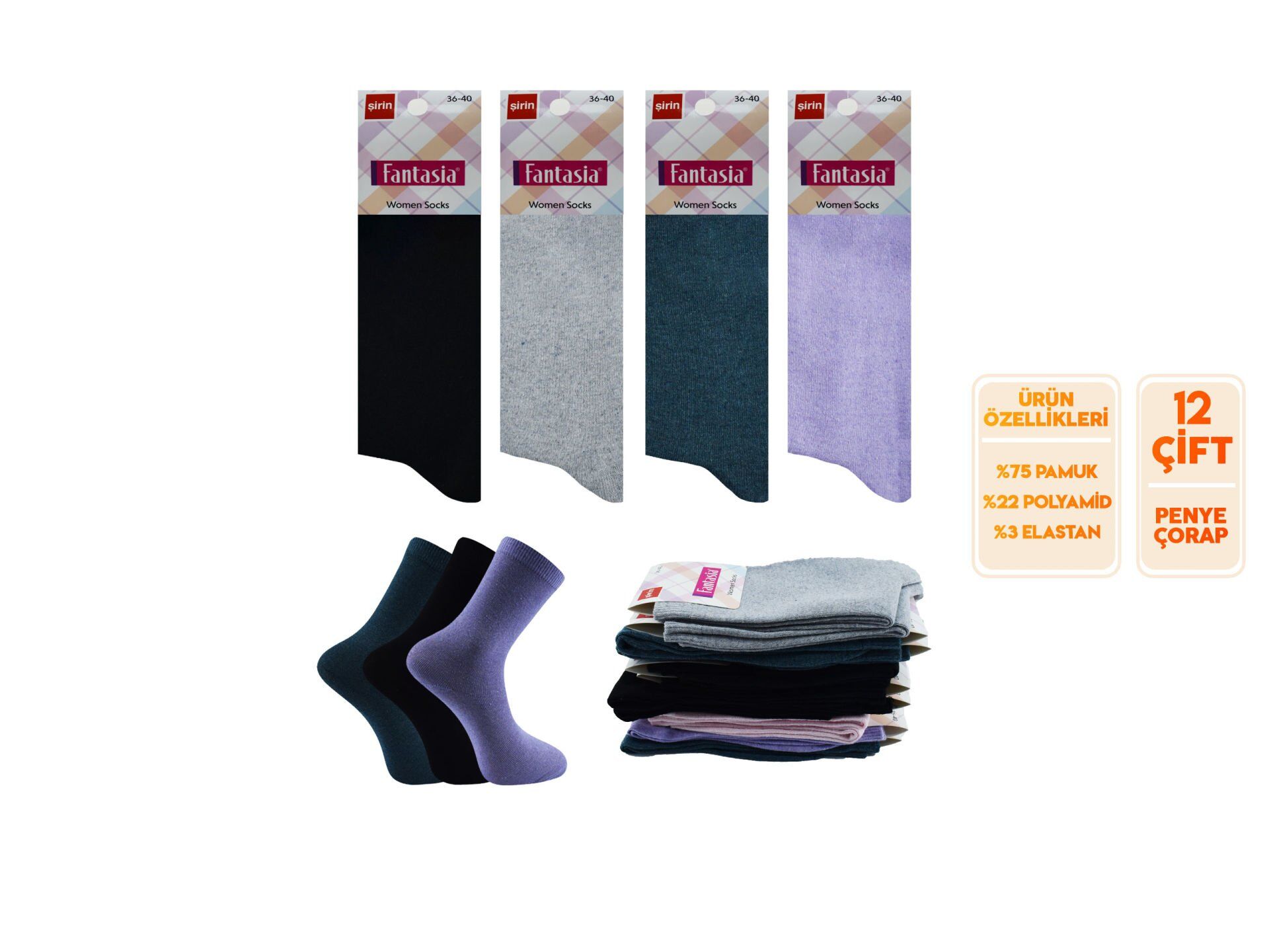 Şirin 0640-5 Bayan Pamuklu Soket 12'li
