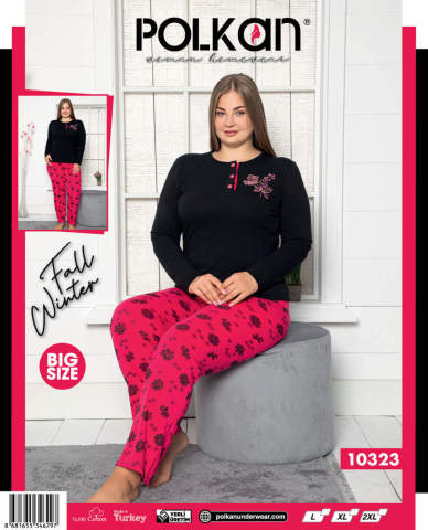 Polcan 10323 Uzun Kollu Düğmeli Bayan Pijama Takımı