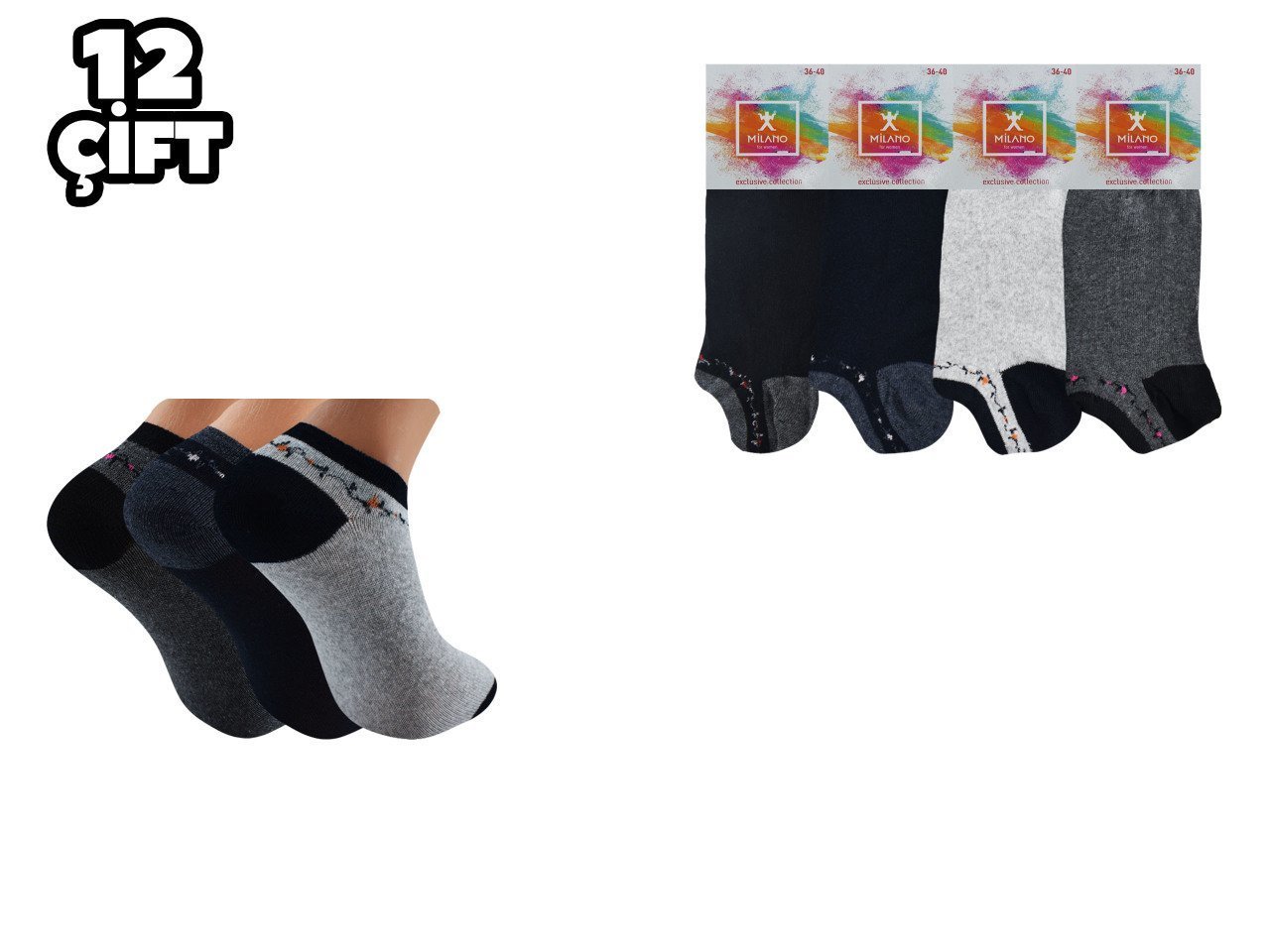 Milano 013-4 Bayan Penye Patik Çorap 12'li