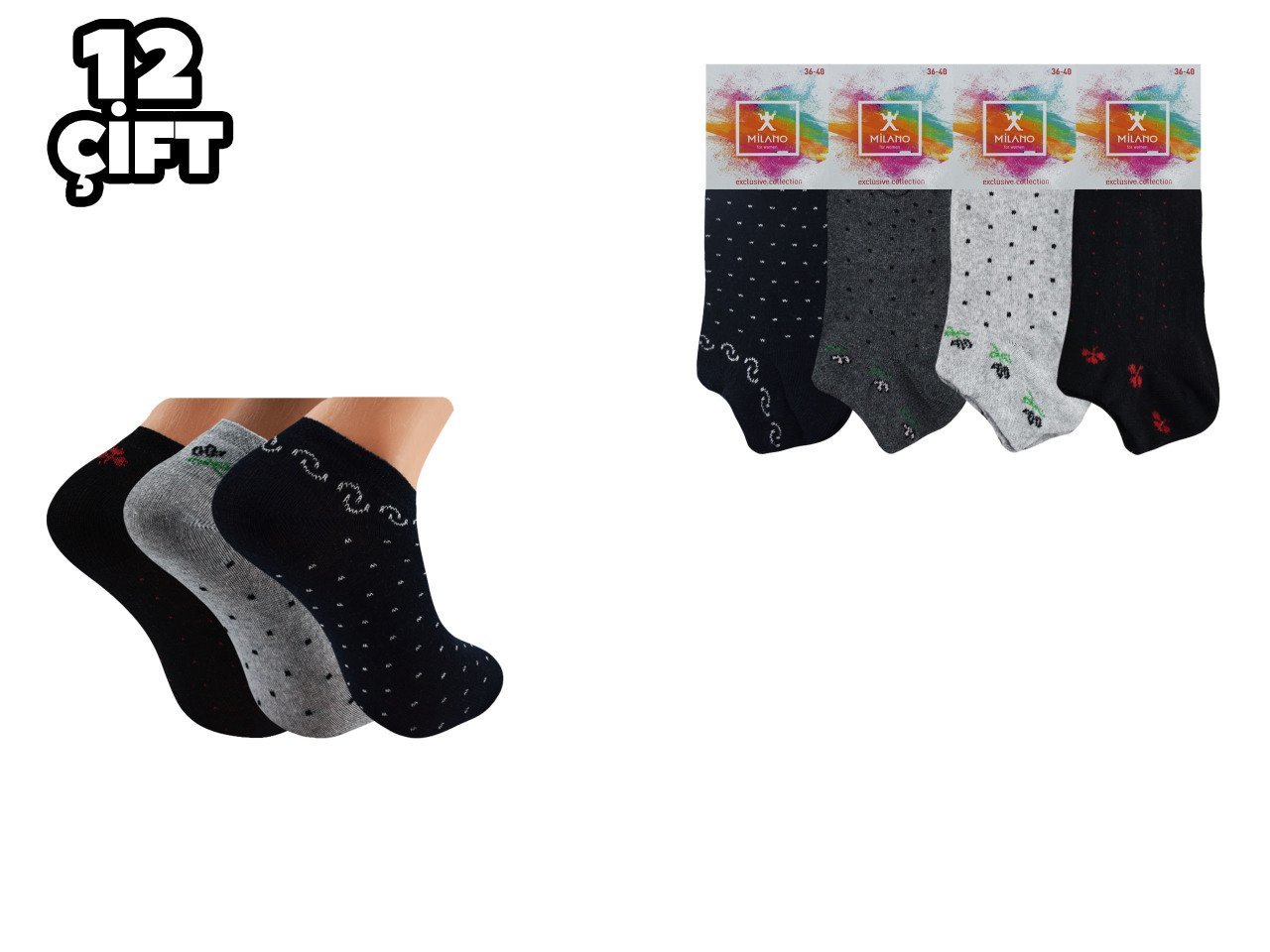Milano 013-5 Bayan Penye Patik Çorap 12'li