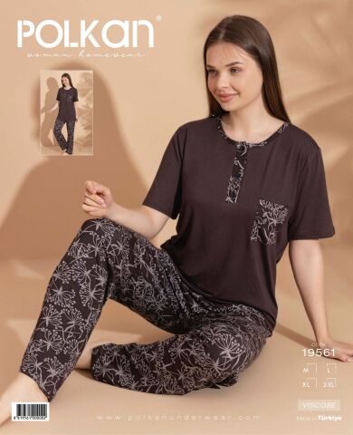 Polkan 19561 Bayan Ring Viskon Kısa Kollu Bayan Pijama Takım Paket İçi 4'lü