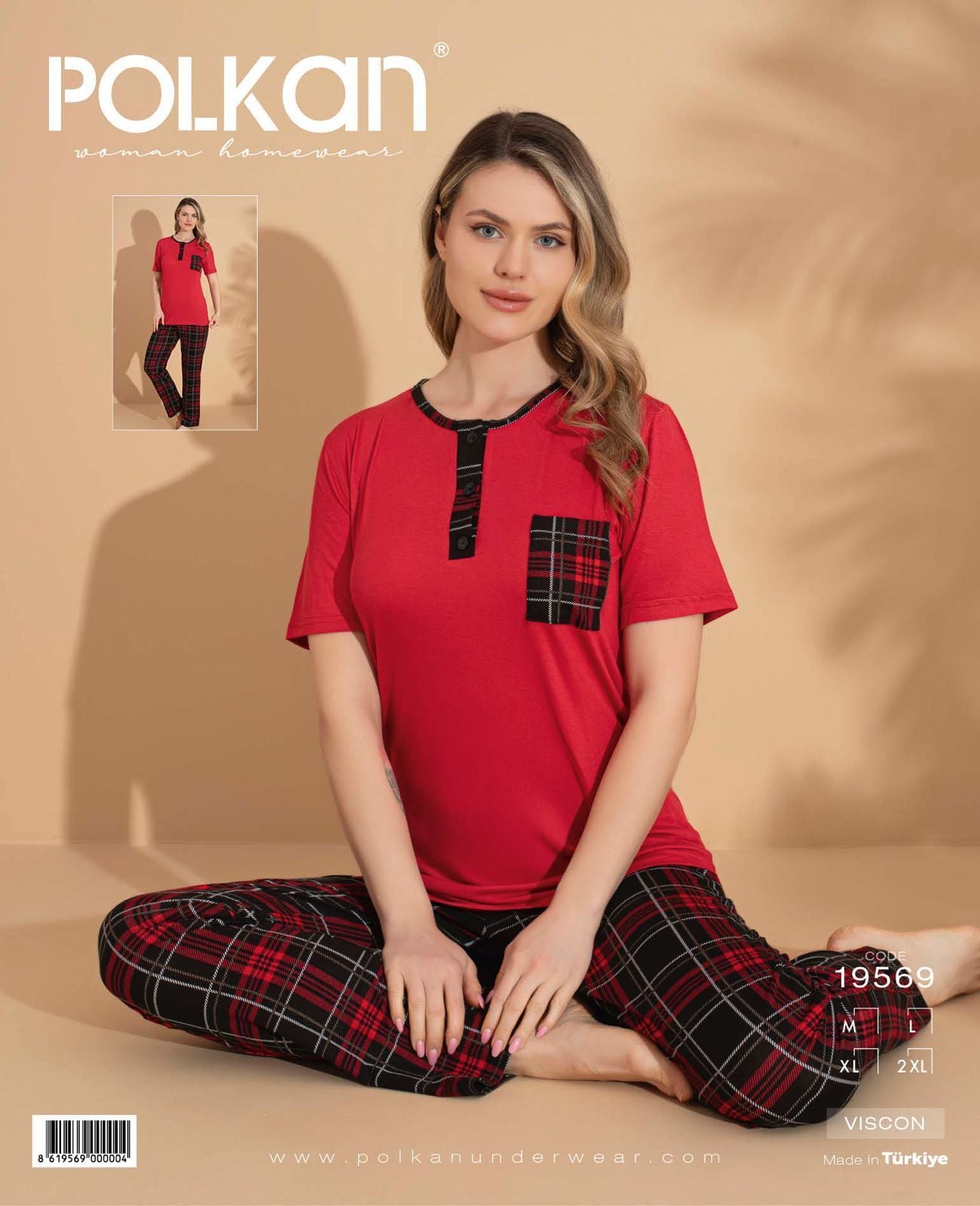 Polkan 19569 Bayan Ring Viskon Kısa Kollu Bayan Pijama Takım Paket İçi 4'lü