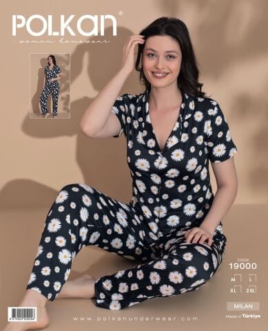 Polkan 19000 Bayan Milan Kısa Kollu Bayan Pijama Takım Paket İçi 4'lü