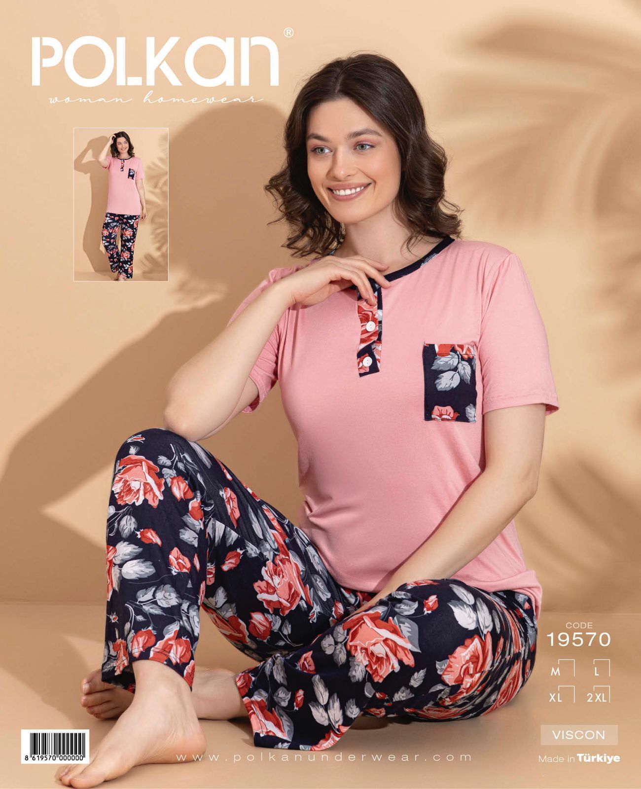 Polkan 19570 Bayan Ring Viskon Kısa Kollu Bayan Pijama Takım Paket İçi 4'lü