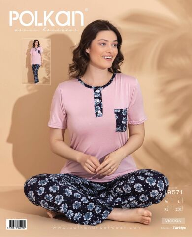 Polkan 19571 Bayan Ring Viskon Kısa Kollu Bayan Pijama Takım Paket İçi 4'lü