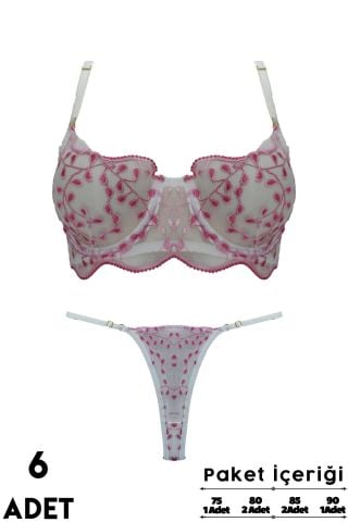 Love Secret Brodeli 1038 B Cup Balenli Desteksiz Bayan Sütyen Takım 6'lı