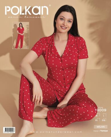 Polkan 19009 Bayan Milan Kısa Kollu Bayan Pijama Takım Paket İçi 4'lü