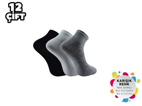 Esinti 22-Karısık Dikişsiz Erkek Bambu Patik 12'li