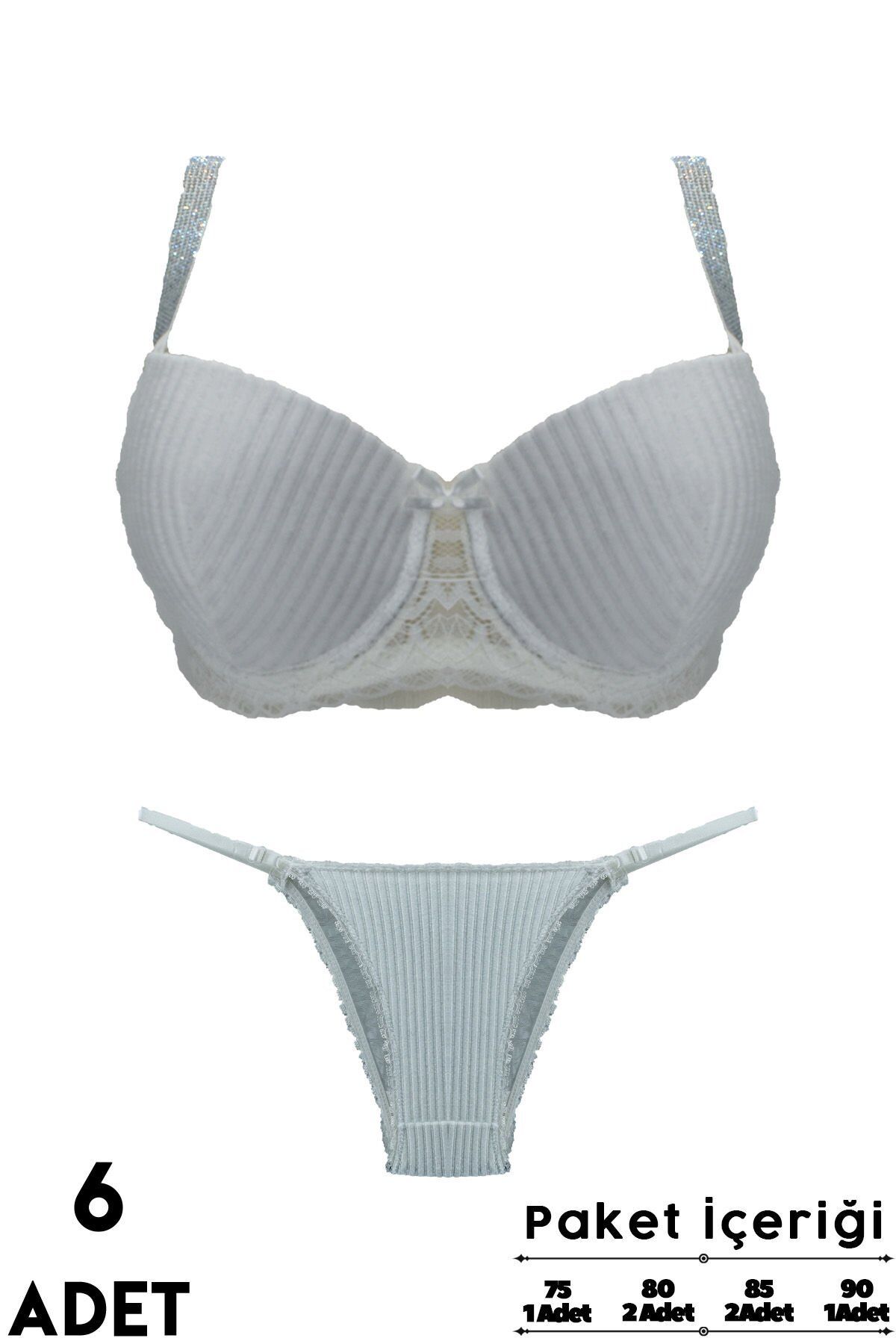 Love Secret Kadife Taşlı 1441 B Cup Balenli Desteksiz Bayan Sütyen Takım 6'lı