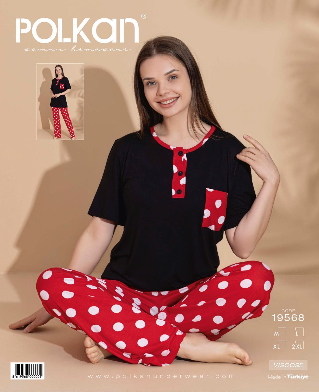Polkan 19568 Bayan Ring Viskon Kısa Kollu Bayan Pijama Takım Paket İçi 4'lü