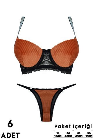 Love Secret Kadife Taşlı 1442 B Cup Balenli Desteksiz Bayan Sütyen Takım 6'lı