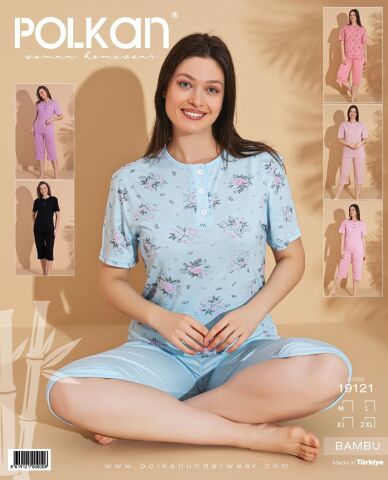 Polkan 19121 (M-L-XL-2XL) Kısa Kollu Kapri Bayan Bambu Pijama Takım 4'lü