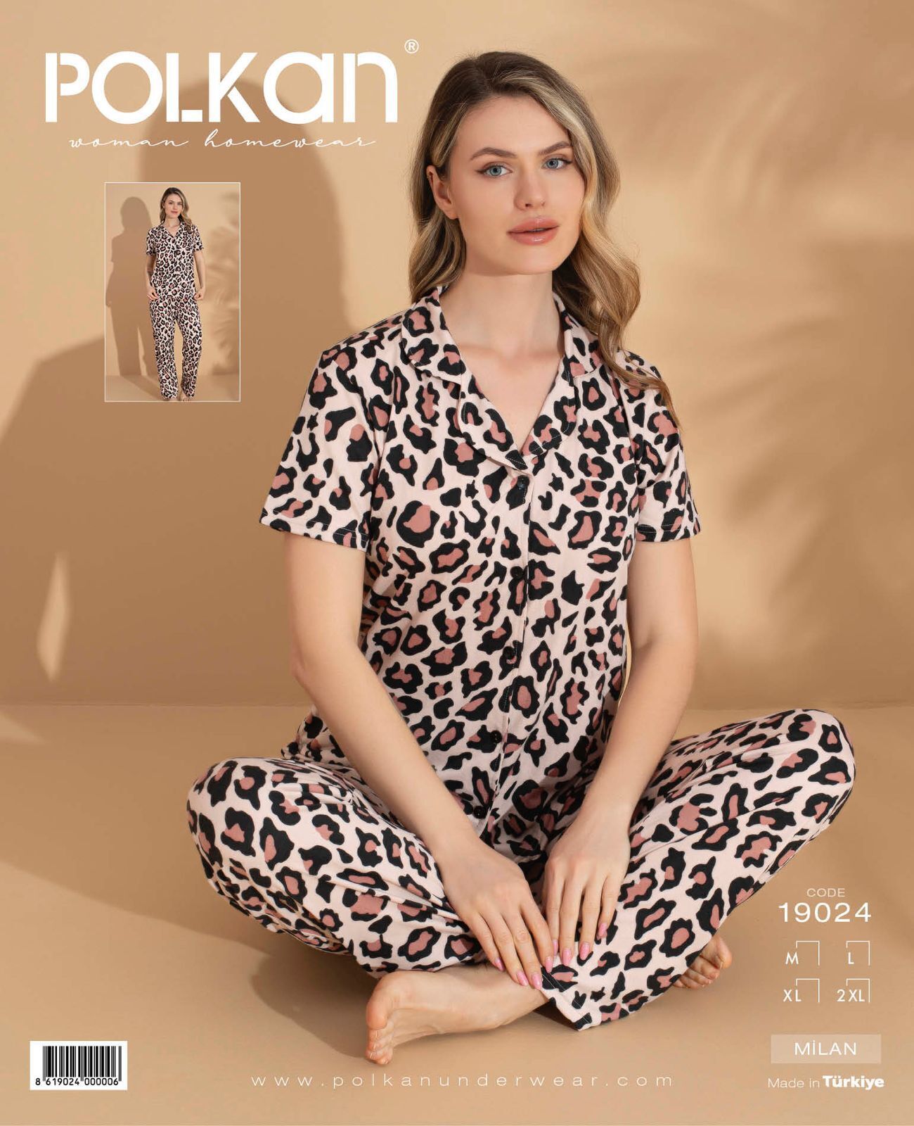 Polkan 19024 Bayan Milan Kısa Kollu Bayan Pijama Takım Paket İçi 4'lü