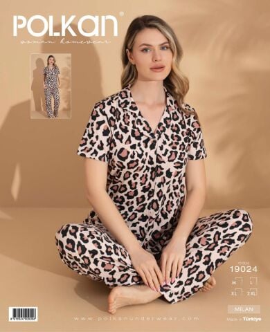 Polkan 19024 Bayan Milan Kısa Kollu Bayan Pijama Takım Paket İçi 4'lü