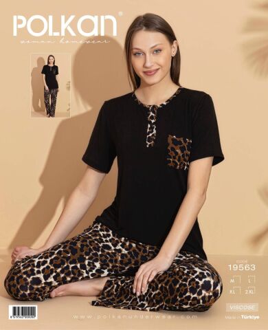 Polkan 19563 Bayan Ring Viskon Kısa Kollu Bayan Pijama Takım Paket İçi 4'lü