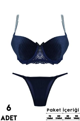 Love Secret Kadife Taşlı 1446 B Cup Balenli Desteksiz Bayan Sütyen Takım 6'lı