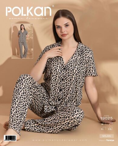 Polkan 19025 Bayan Milan Kısa Kollu Bayan Pijama Takım Paket İçi 4'lü