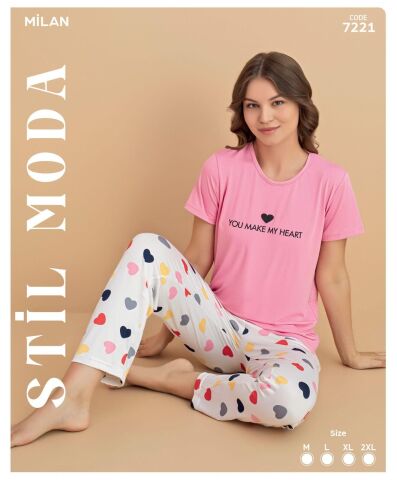 Stil Moda 7221 (M-L-XL-XXL) Milan Bayan Kısa Kol Pijama Takım 4'lü
