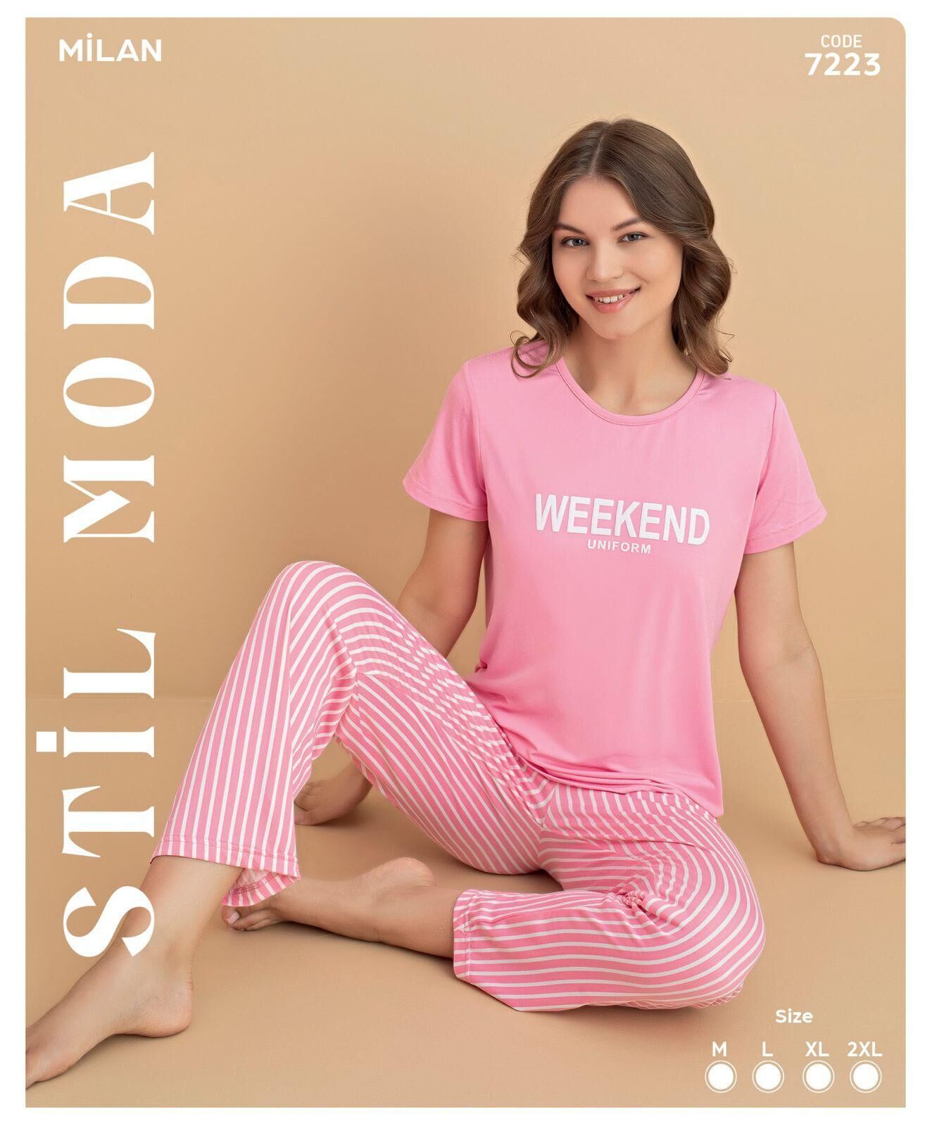 Stil Moda 7223 (M-L-XL-XXL) Milan Bayan Kısa Kol Pijama Takım 4'lü