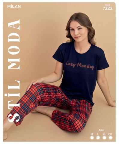 Stil Moda 7222 (M-L-XL-XXL) Milan Bayan Kısa Kol Pijama Takım 4'lü