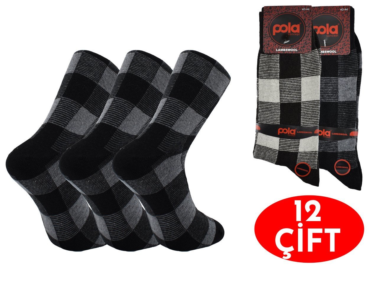 Pola Erkek Dikişsiz Lambswool Yün Erkek Çorap 12'li