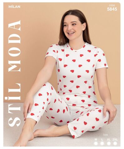 Stil Moda 5845 (M-L-XL-XXL) Milan Bayan Kısa Kol Pijama Takım 4'lü