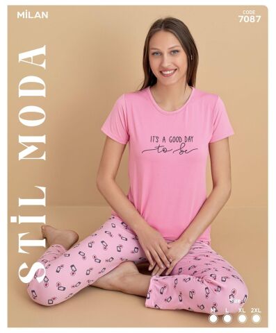 Stil Moda 7087 (M-L-XL-XXL) Milan Bayan Kısa Kol Pijama Takım 4'lü