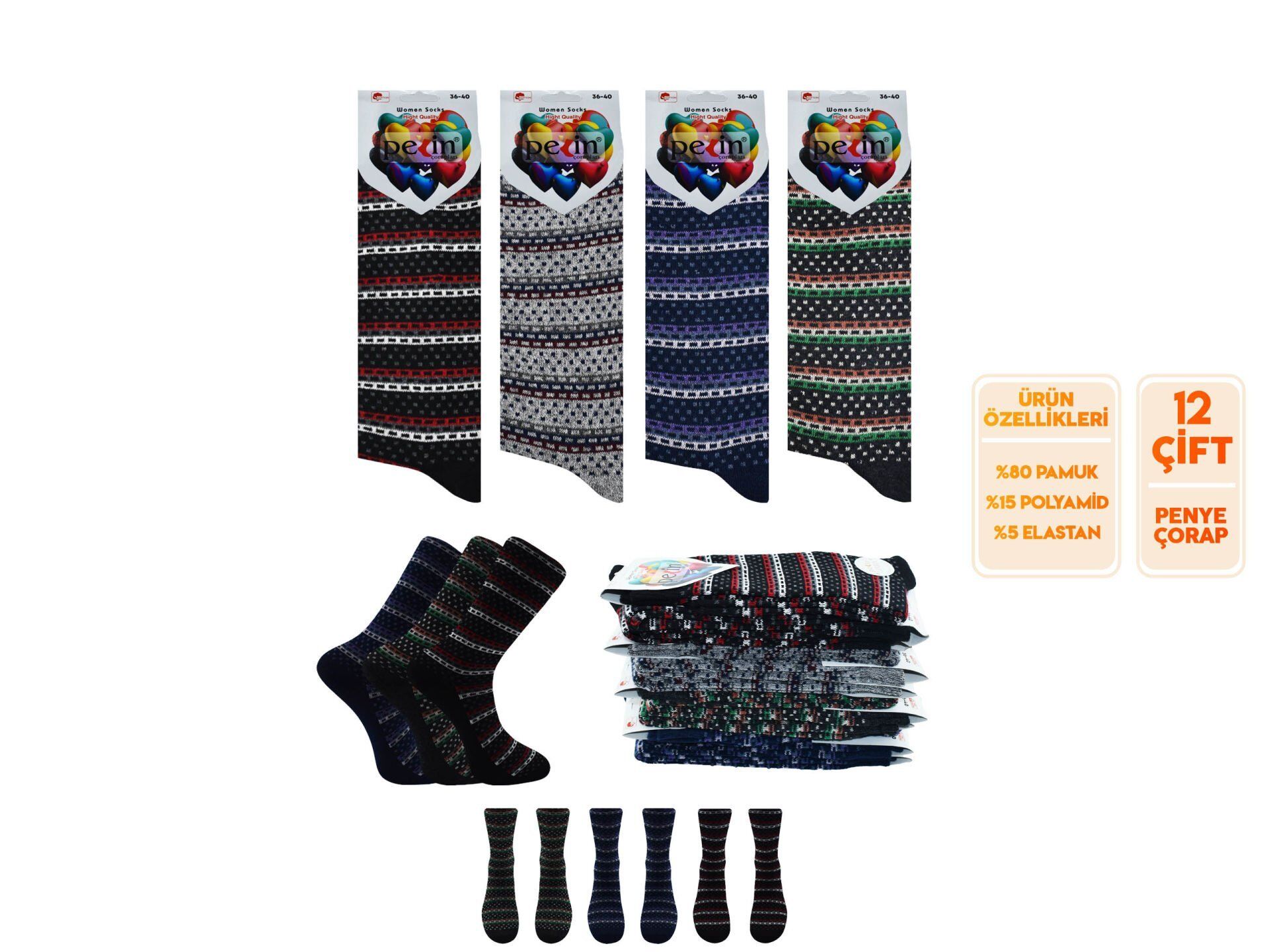 Pelin 9-15 Naturel Pamuk Bayan Soket Çorap 12'li