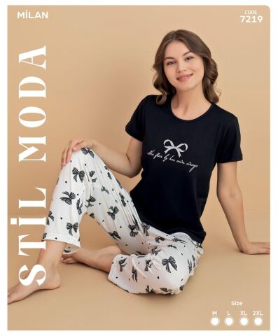 Stil Moda 7219 (M-L-XL-XXL) Milan Bayan Kısa Kol Pijama Takım 4'lü