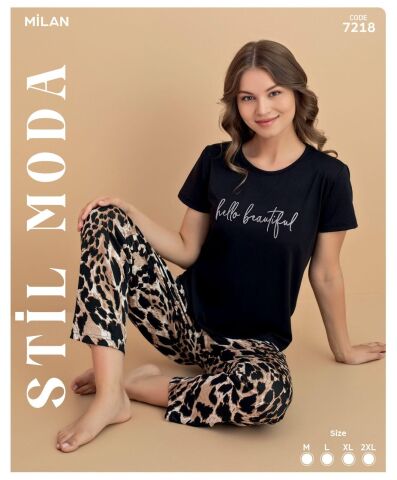 Stil Moda 7218 (M-L-XL-XXL) Milan Bayan Kısa Kol Pijama Takım 4'lü