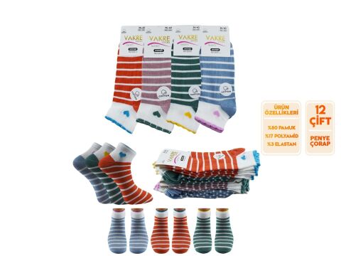Vakre 9328-24 (36-40) Bayan Penye Patik Çorap 12'li
