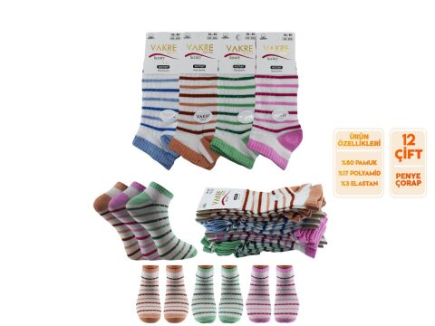Vakre 9328-17 (36-40) Bayan Penye Patik Çorap 12'li