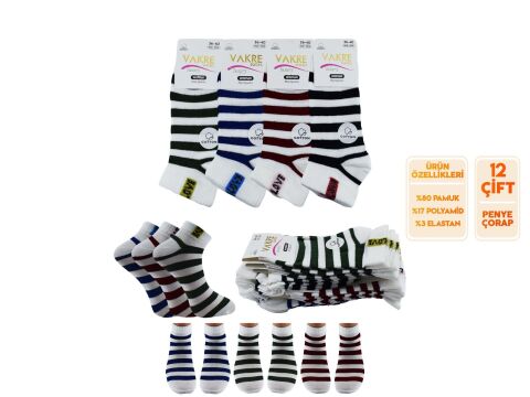 Vakre 9328-15 (36-40) Bayan Penye Patik Çorap 12'li