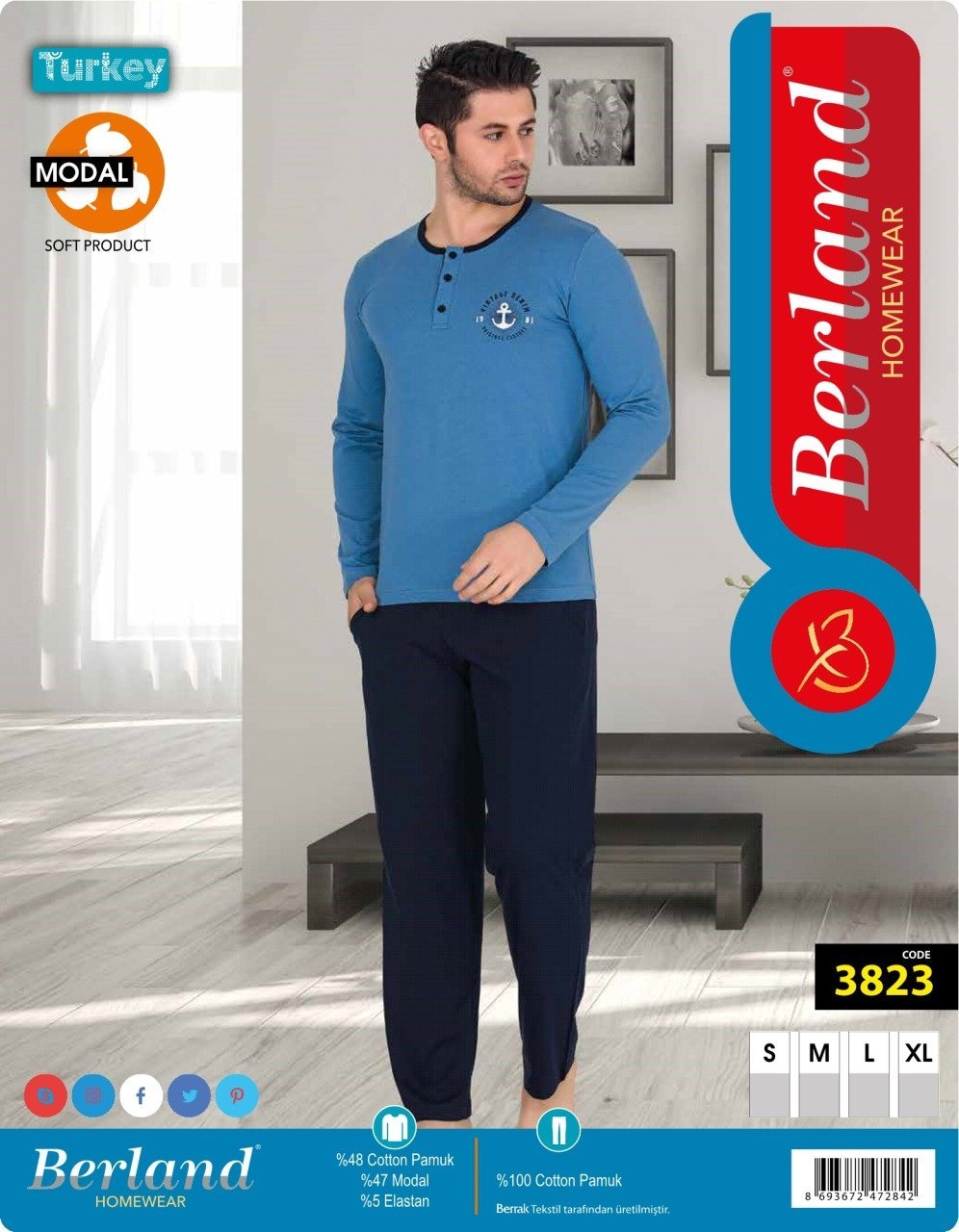 Berland 3823 Erkek Modal Uzun Kol Pijama Takımı