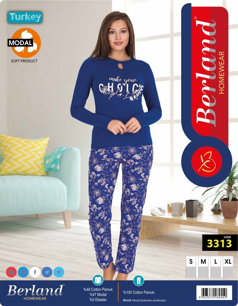 Berland 3313 Bayan Modal Uzun Kol Pijama Takımı