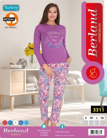Berland 3311 Bayan Modal Uzun Kol Pijama Takımı