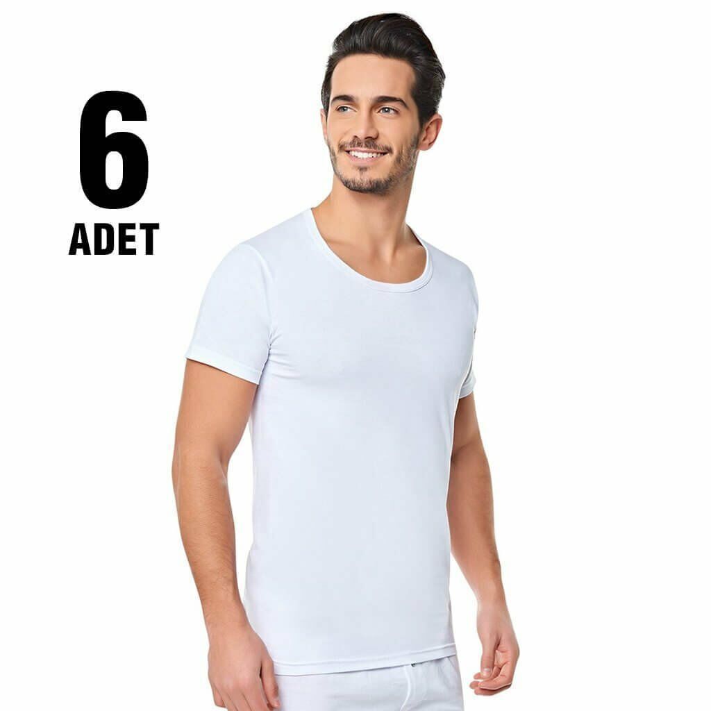 Seher 0002 Beyaz Penye Bisiklet Yaka Erkek Fanila 6'lı