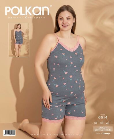Polkan 6514 (2XL-3XL-4XL) Viskon Bayan Şortlu Takım 6'lı